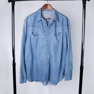 Schaefer Outfitter Blue Denim Pearl Snap Long Sleeve Shirt Ranchwear X-Large XL